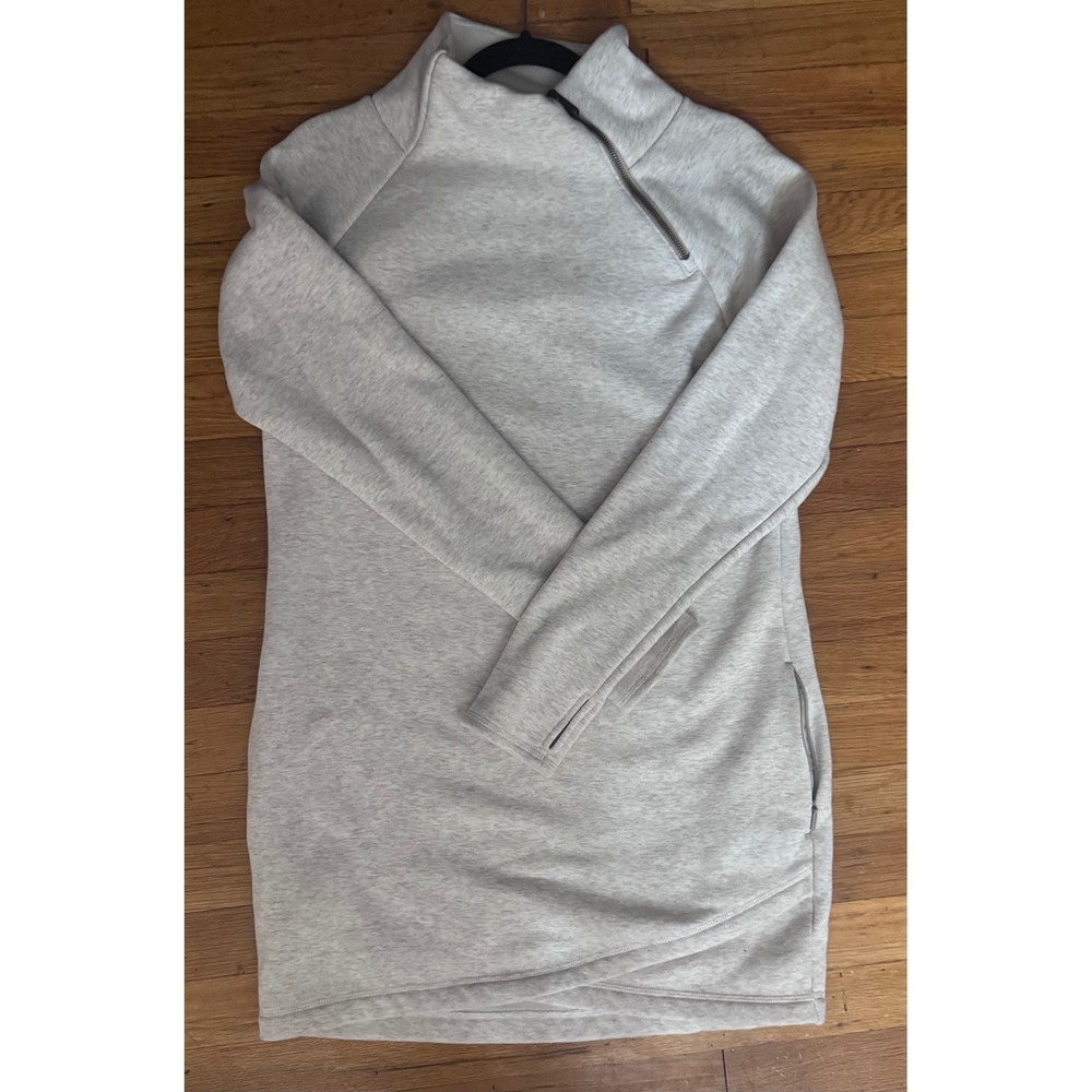 Athleta Cybele Asymmetric Zip Tunic Sweatshirt Heather Gray SmallP Thumbholes - Picture 3 of 7